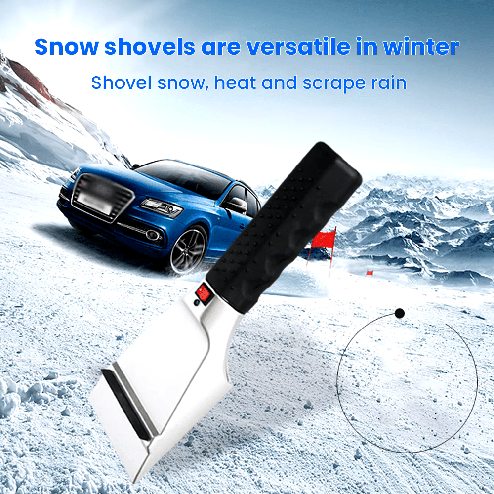 12V Electric Heated Ice Scraper for Windshield, Auto Snow Removal Tool with Rearview Mirror Covers, Defrost and Clean Snow for Cars, Trucks, and SUVs