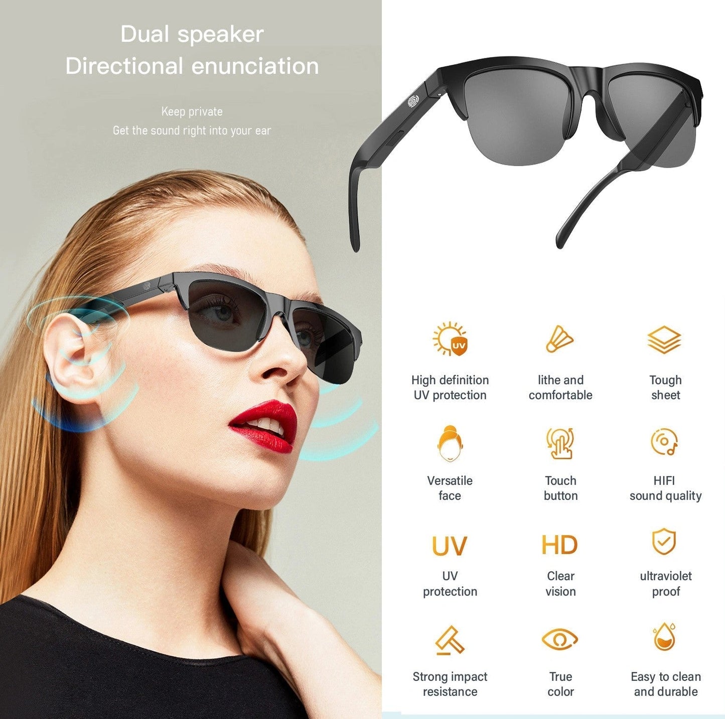 Bluetooth Smart Glasses for Men, Polarized Sunglasses with Open-Ear Stereo Speakers, Voice Assistant & Waterproof Design, UV Protection for Outdoor Use