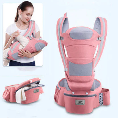 Ergonomic Baby Carrier with Hip Seat, 6-in-1 Newborn to Toddler Carrier with Head Support, Front-Facing M Position, Mesh Sling for Mom & Dad, Ideal for Travel