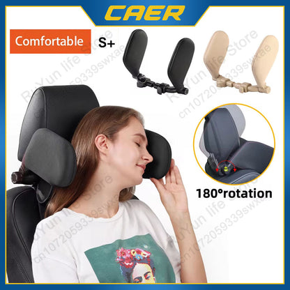 Adjustable Car Headrest Pillow, Memory Foam Neck Support Cushion with Telescopic Side Sleep Support, U-Shaped Headrest for Kids & Adults, Compatible with Car Seats with Poles