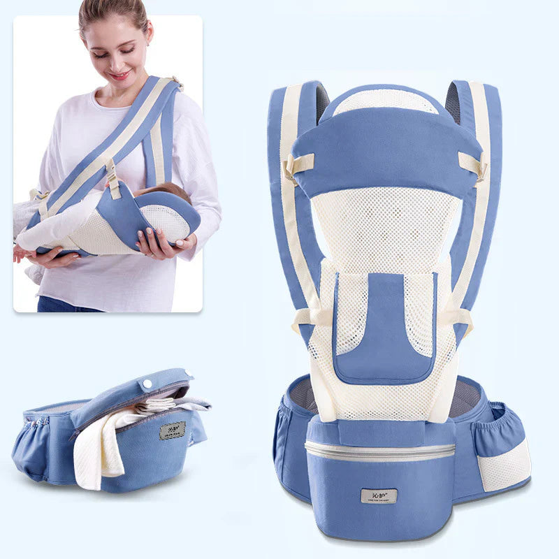 Ergonomic Baby Carrier with Hip Seat, 6-in-1 Newborn to Toddler Carrier with Head Support, Front-Facing M Position, Mesh Sling for Mom & Dad, Ideal for Travel