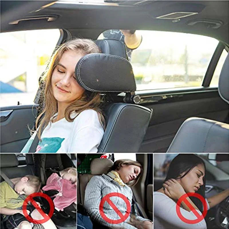 Adjustable Car Headrest Pillow, Memory Foam Neck Support Cushion with Telescopic Side Sleep Support, U-Shaped Headrest for Kids & Adults, Compatible with Car Seats with Poles