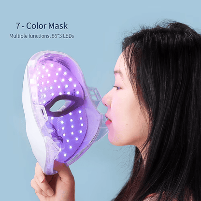 7-Color LED Face and Neck Light Therapy Mask – Red and Blue Light Therapy for Anti-Aging, Skin Care, and Relaxation Treatment at Home