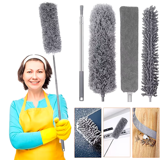 Extendable Microfiber Duster Set – Telescopic Stainless Steel Dust Brush for High Reach Cleaning