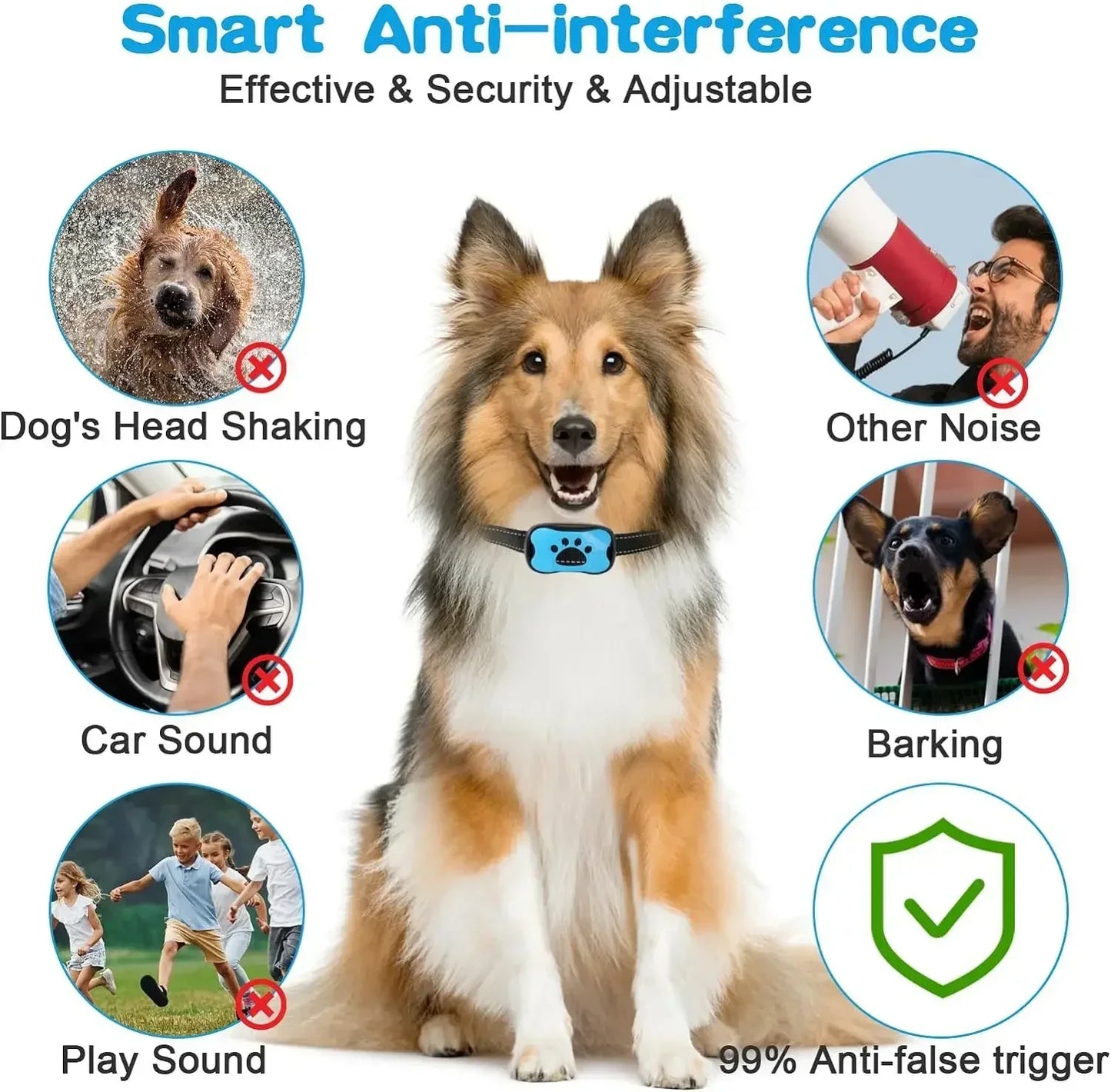 Rechargeable Anti-Bark Collar - Humane No Shock Training Device with Vibration and Sound, USB Ultrasonic Barking Collar for Small, Medium, and Large Dogs